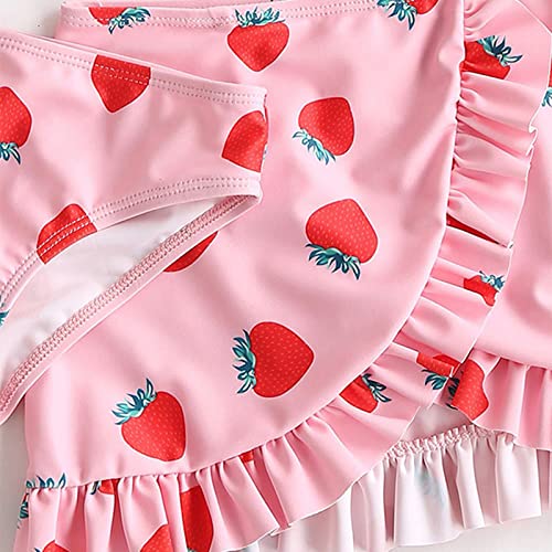 Toddler Baby Girl's 3 Piece Swimsuits Strawberry Prints Cute Bikini Bathing Suit Briefs Girls Bikini (Red, 2-3 Years)2