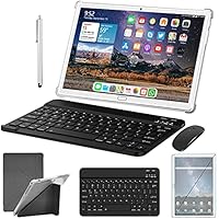 Tablet 10 Zoll Android 10.0 4G LTE Tablett PC mit 2 SIM Slot 4GB RAM 64GB ROM 128GB erweiterbar mit Tastatur Maus Stift Octa Core 1080P FHD SD Typ-C 6000mAh 13 MP Kamera Bluetooth WiFi GPS OTG, Silver