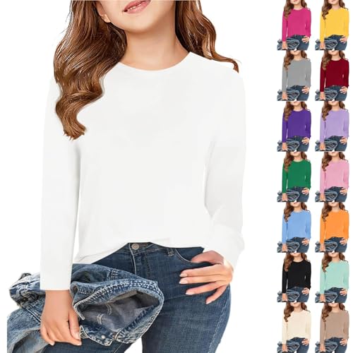 Maglietta da scuola a maniche lunghe per ragazze, girocollo, maglietta di base per bambini, tinta unita, girocollo, elasticizzata, comoda, per ragazzi e ragazze, magliette sportive delicate sulla