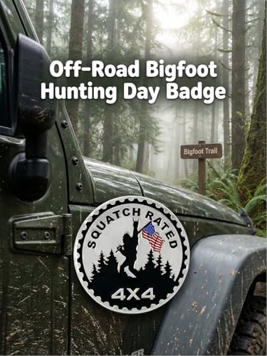 Image of 2 PCS Squatch Rated Car Emblem 4 x 4 Metal Automotive Badge 3D Metal Car Badges Emblems Round Emblem Decals Car Badge Decals Stickers Compatible with Vehicles Trucks SUV RV Decoratio (Squatch Rated-A)