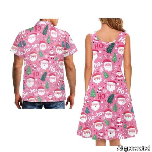 Image of Dreaweet Summer Dresses for Women A-Line Sleeveless Flowy Sun Dresses,Men's Casual Button-Down Shirts,Couple Matching Outfits