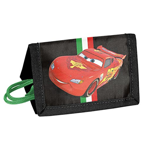 PASO Unisex barn blixt McQueen plånbok, svart, svart, 12 x 8 x 1,5 cm