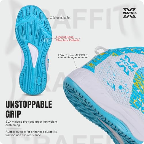 Image of Vector X Graffiti 3D Texture TPU Fusing|Eva Phylon Rubber Sole Stylish & Comfortable High Ankle Court Shoe Best for Squash Table Tennis Volleyball Indoor & Outdoor Sports Lace Up Sneakers for Men