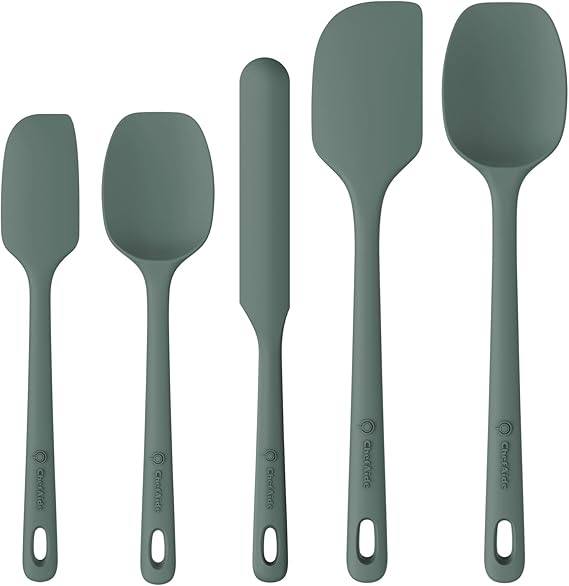 ChefAide 5 Pieces Silicone Spatula Set, Food Grade Rubber Spatula, Upgrade Strong Handle with Ergonomic Grip, Heat Resistant Up to 600°F for Nonstick Cookware, Cooking