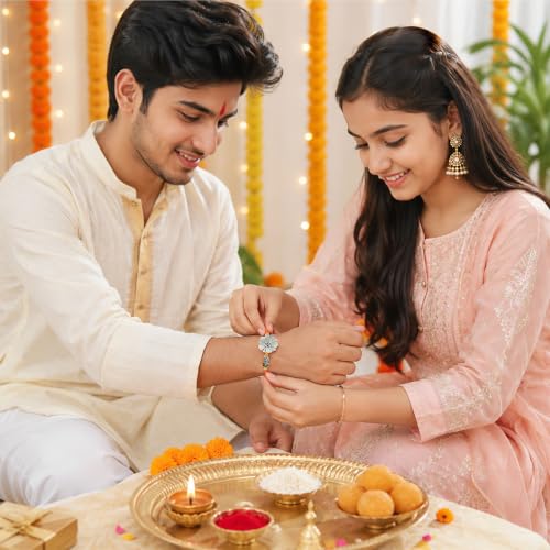 Image of Art Street Rakhi Gift Combo with Magnetic Photo Frame, Designer Rakhi, Roli Chawal, Greeting Card & Diya | Raksha Bandhan Gift Hamper for Brother | Photo Frame Rakhi Combo