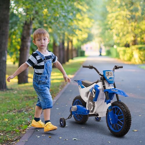 Aosom 12V Kids Motorcycle, Electric Motor Bike, Battery-Powered Ride-On Toy with Charging Battery, Training Wheels, Blue - Image 3
