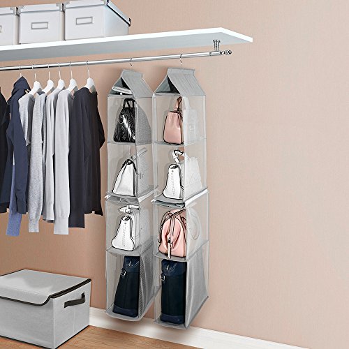Decdeal 4-Tiers não tecido destacável Closet Bags Organizador Bolsas prateleira pendurada dobrável a