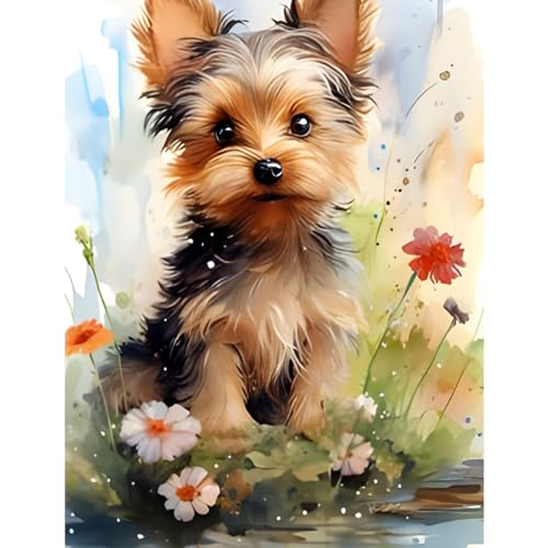 NAIMOER Dog Diamond Painting Kits for Adults DIY Full Drill 5D Diamond Painting Animals Diamond Art Kits Spring Diamond Painitng Kits for Relaxation and Home Decor 30x40cm