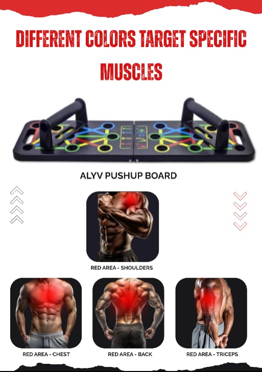 Image of ALYV 15-in-1 Smart Push-Up Board - Foldable, Ergonomic, Color-Coded Chest Workout System with Anti-Slip Handles for Exercises | Full Body Strength Training for Men & Women | Home Gym Equipment