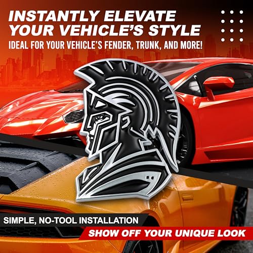 Image of Spartan Emblem 3D Warrior Badge, Custom Car Decal Sticker - Durable Exterior Trunk, Hood, Fender for Car, Truck, SUV (Set of 2) (Chrome)