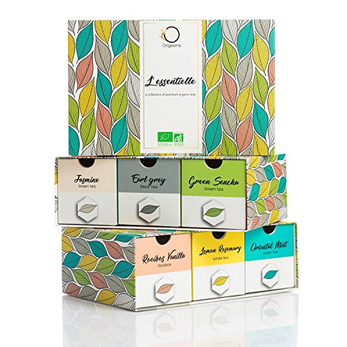 ORIGEENS COFFRET THE BIO L'Essentielle | Assortiment de 6 Grands Thés, 48 sachets pyramide | Idée Cadeau