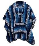 Del Mex Traditional Unisex Mexican Falsa Blanket Poncho with Hood Soft Warm Interior Authentically Made in Mexico (Blue/Gray)