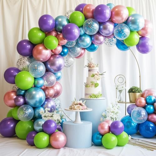 Image of Pink Blue Purple Balloons, Pack of 50 12 inch Balloon with Metallic Silver Purple Teal Green Balloons for Magic Theme Birthday Baby Shower Party Decorations Supplies