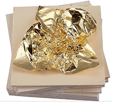 JZK 300 Pieces Gold Leaf Sheet Imitation Silver Leaf Copper Leaf foil Gilding Leaf Sheets for Art Crafts Slime Clay Nails Furniture Painting, 5.5 x 5.5 inch / 14 x 14 cm