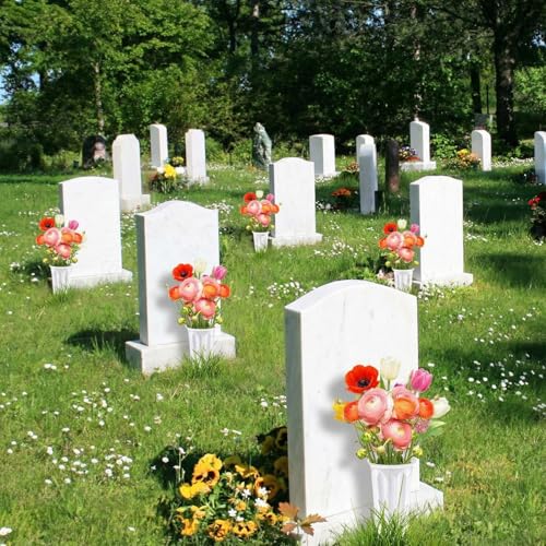 Image of Goaste 6 Pack Cemetery Vases with Spikes, Memorial Floral Vases with Foam Inserts, Grave Flower Holder Cones for Outdoor Use, Lawn Headstone Graveside Decoration, Fresh or Artificial Flowers, White