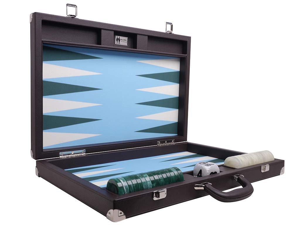 Set Backgammon da torneo da 21", custodia marrone con campo azzurro, edizione Masters