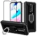 VICEANICS for Xiaomi Redmi 8A case, Redmi 8 Cover with Tempered Glass Screen Protector, Soft TPU Armor Case Reforced Cornors with Magnetic Finger Ring Holder Kickstand, Black