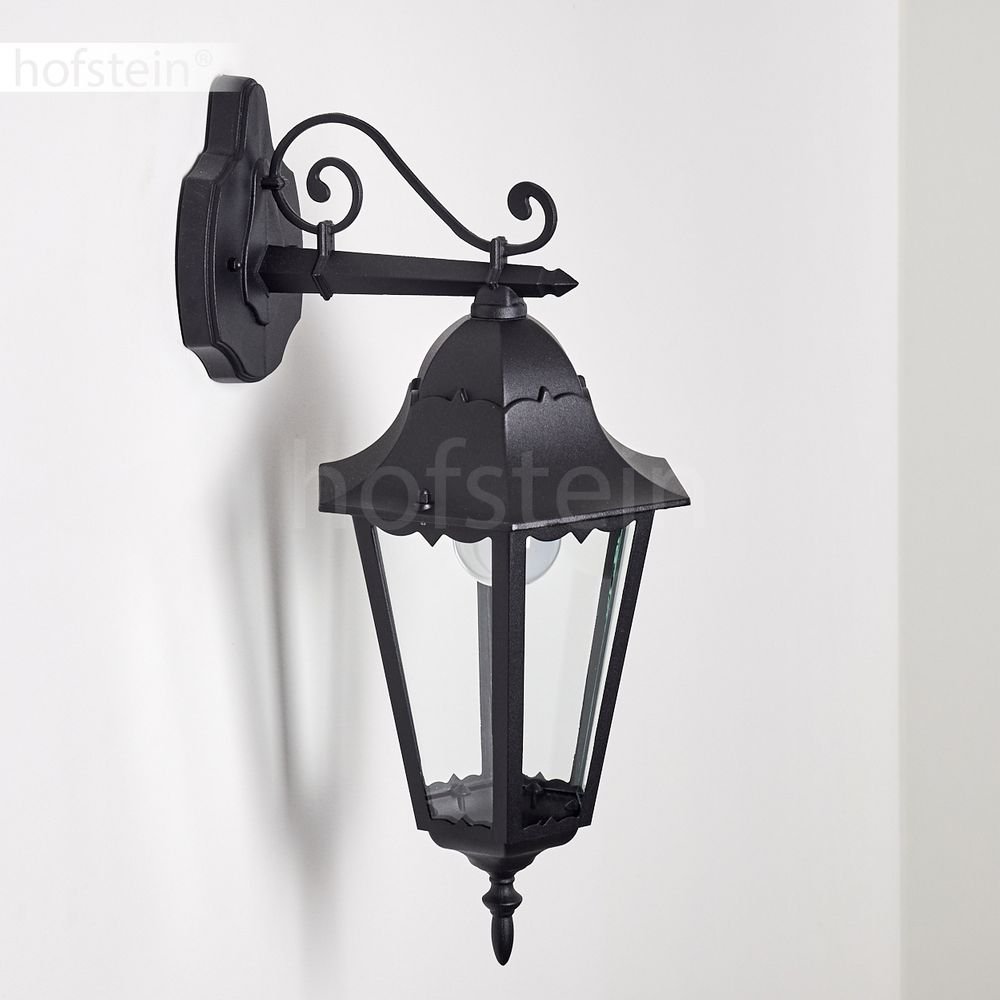 HOFSTEIN Außenwandleuchte Hongkong, Außenwandlampe aus Metall/Glas in Schwarz/Klar, Wandleuchte Down im Retro/Vintage/Landhaus-Design, E27, IP44, Eingangsbereich, Terrasse, Haustür, Hof