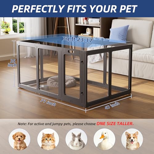 Image of Clear Acrylic Dog Playpen Indoor, Puppy Cat Small Pet Play Pen, Pet Cat Playpen for Rabbits, Dog Fence Crate Kennel Whelping Cage (35 inch, Black, 10 Panel)