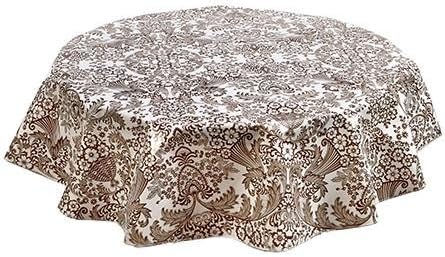 Round Oilcloth Tablecloth in Toile Brown - You Pick The Size!