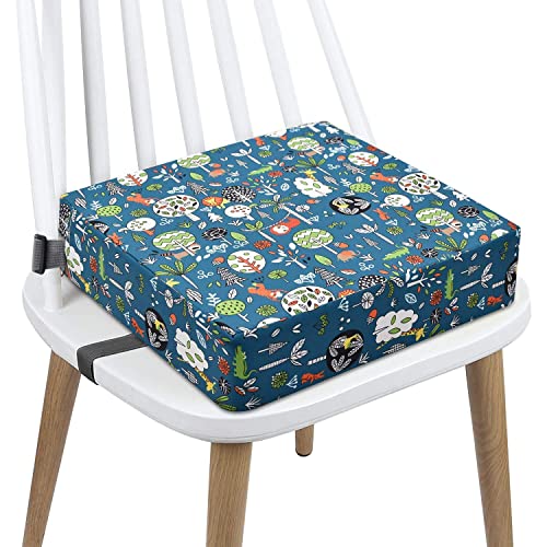 Asiento elevador para niños pequeños, lona de dibujos animados, lavable, 4 correas, asiento elevador para mesa de comedor, cojín portátil para viajes (verde bosque)