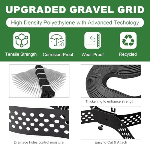 Image of Gravel Grid 2'' Depth with Metal Stakes, 6.6x33 FT Geogrid for Gravel Driveway 2200 lbs per Sq FT Erosion Control Ground Grid Gravel Stabilizer Grid for Driveway, Parking Lot, Slope, Walkway, Patio
