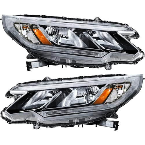 PENSUN Headlights Assembly Fit for 2015 2016 Honda CRV Headlamp Halogen Type w/LED DRL Clear Lens (Passenger & Driver Side)
