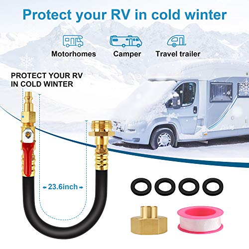 Image of RV Winterizing Kit&Sprinkler Blowout Adapter, 24 inch Air Compressor Quick-Connect Plug with Valve, Water Blow Out Fitting Adapter for Winterize Sprinkler System Winterizing RV, Motorhome Camper Boat