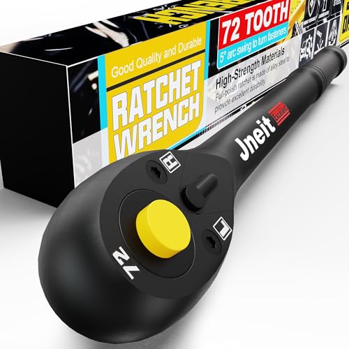 Jneit ラチェットハンドル 差込角9.5mm (3/8インチ) ラチェットレンチ 230 mm ソケットレンチ 回転方向切替 72山ギア 速脱ボタン