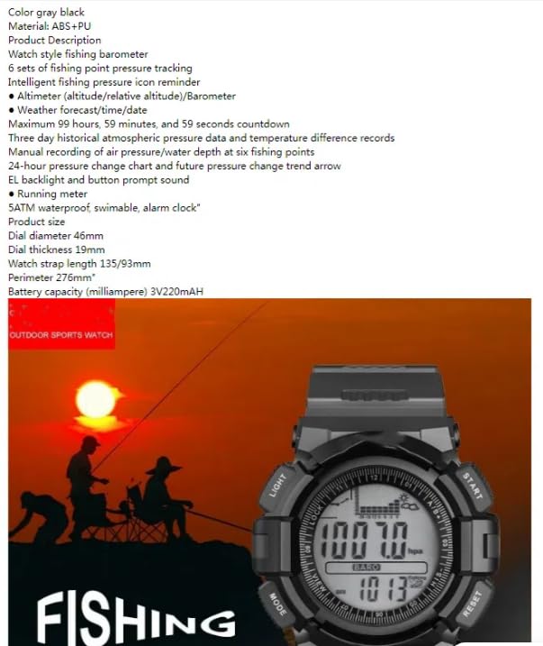 FR715AWatche for Men Outdoor FishingWatch 3ATM Waterproof Barometer Altimeter