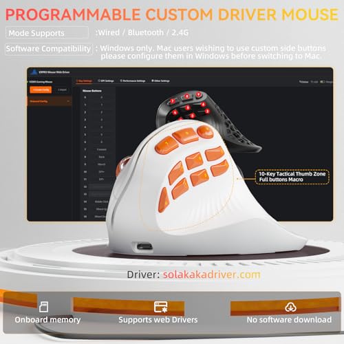 Image of SOLAKAKA E9 PRO Vertical MMO Gaming Mouse - Ergonomic Wireless Mouse with 10 Side Buttons,PAW3395 36000 DPI Sensor,45Grip,Tri-Mode 2.4G /BT /Wired, RGB,1000mAh Rechargeable Mouse for PC /Mac - White