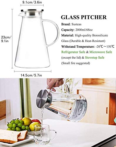 Image of 1.8 Litre Glass Jug for Water with Lid | Borosilicate Glass Jug for Kitchen Storage Hot and Cold Water, Juice, Tea, Milk, Coffee with Handle | Glass Jug with Airtight Stainless Steel Lid (1800 ml, Pack of 1)