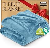 Utopia Bedding Fleece Blanket Queen Size Washed Blue 300GSM Luxury Fuzzy Soft Anti-Static Microfiber Bed Blanket (90x90 Inch)