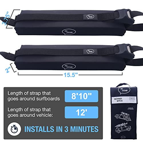 Ho Stevie! Surfboard Car Roof Rack Padded System (Holds Up To 3 Boards) With Silicone Buckle Covers #TOP5