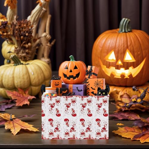 Image of Halloween Basket Gift Terror Ghost Parties Decor Kid Trick or Treat Basket for Boys and Girls Rectangular Storage Bin Box (Blood Fingerprint)