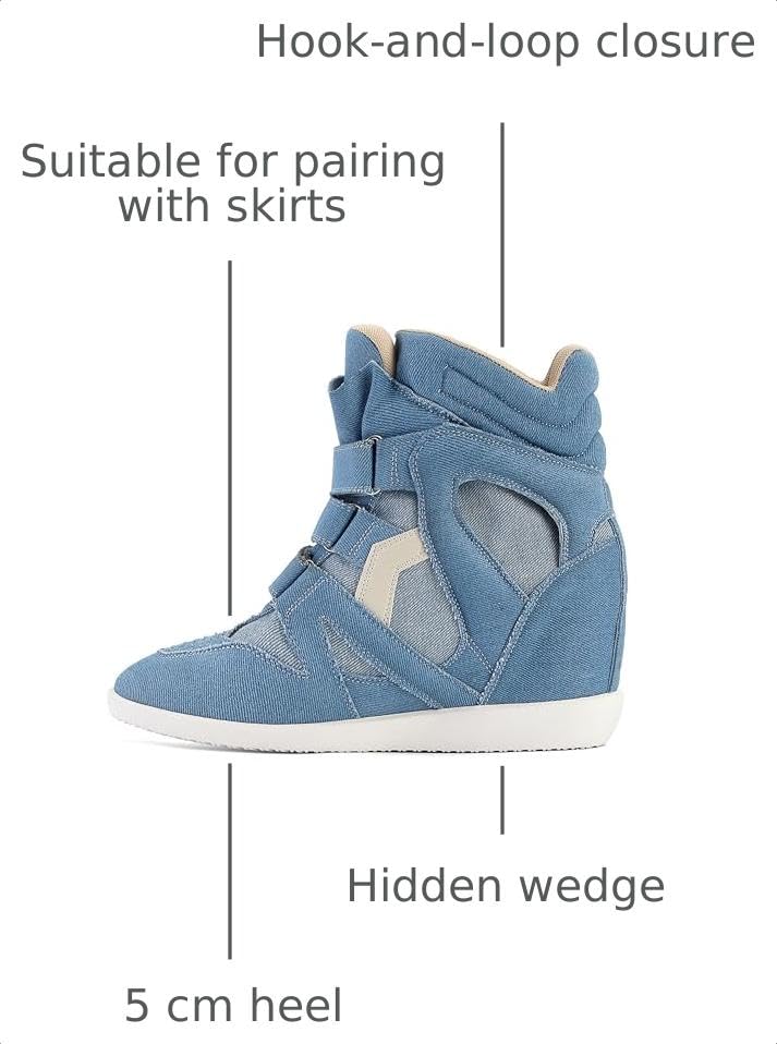 Image of Wedge Sneakers for Women Heels Suede Hook and Loop High Heel Tennis Round Toe Triple Strappy Band Casual Vintage Fashion Dressy Comfy Campus Trendy Retro Sneaker
