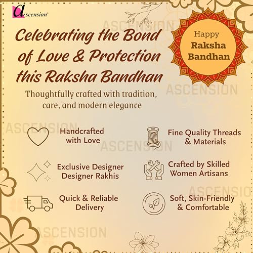 Image of ascension Set of 5 Floral Designer Rakhi Set for Brother, Bhai Combo for Bhaiya & Sister Bracelet with Roli Tilak & You are My Hero Fridge Magnet for Raksha Bandhan Gift