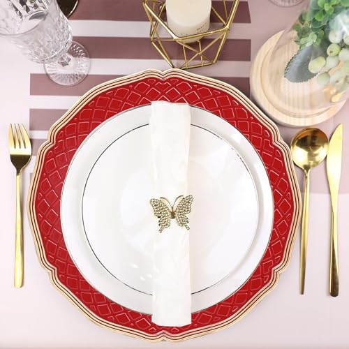 SforGUVA Red Scallop Charger Plates, Set of 6 Plastic Wedding Bulk Plate Charges for Dinner Plates, Table Decoration, Holiday, Thanksgiving, Christmas. — view 3