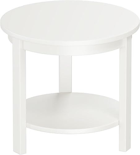 Mesa auxiliar pequeña redonda de madera con estante de almacenamiento, mesa auxiliar de sala de estar para sofá y sofá, 22 x 20 pulgadas, mesa