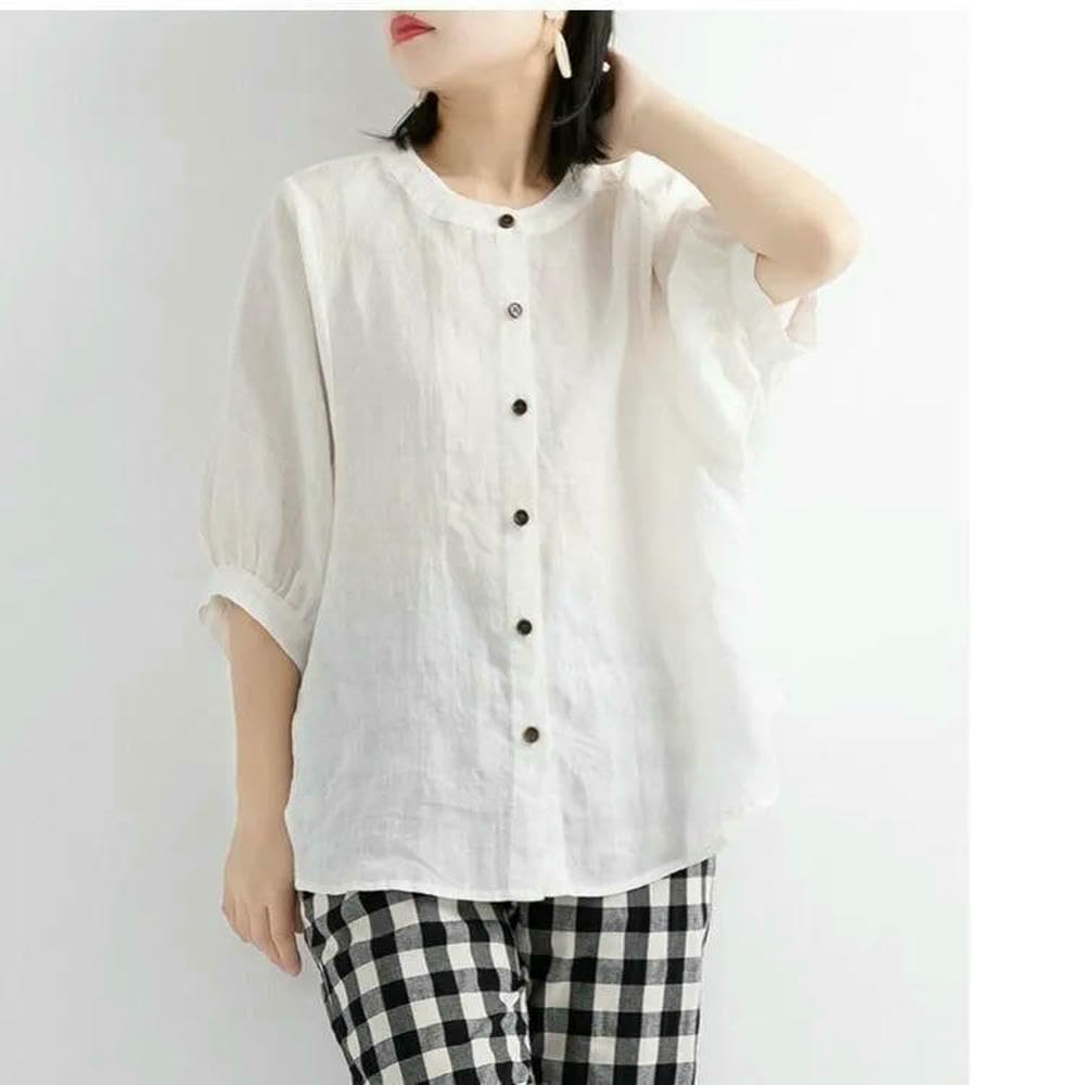 JCVBN Camicetta da donna in cotone e lino, maglietta estiva a mezza manica, casual, abbigliamento da donna