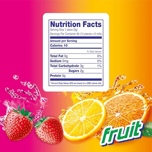 Image of Mentos Fruit Chewy Mint Candy Roll, Mixed Fruit Flavors, Valentine's Day Candy for Parties & Favors, 14 Pieces Per Roll (Pack of 72)