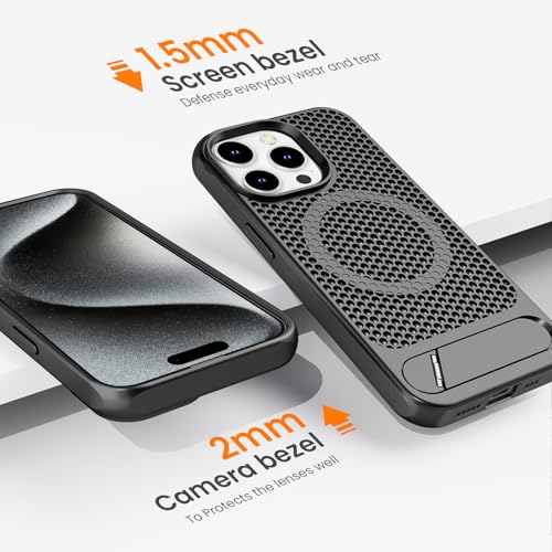 Image of amazon basics Vanguard Laser Cut mesh case Compatible with iPhone 15 Pro | Supports Magnetic and Wireless Charging - Black