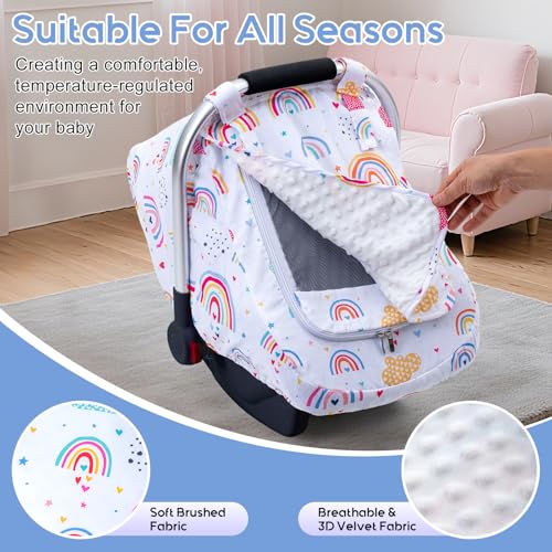 Image of Baby Car Seat Cover for Girls, Breathable Infant Car Seat Cover for Outdoor | Warm Carseat Cover with Privacy Sun Shade & Mesh Window, Easy Access Baby Carrier Cover Fit Baby Stroller