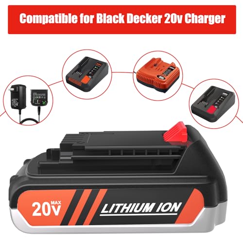 Image of LBXR20 Battery Replacement for Black and Decker 20V Lithium Battery | 2Packs, 3.0Ah, Compatible for Black+Decker 20V Cordless Tools, Replacement for LB2X4020, LB2XR20, LBXR2520, etc. Long Runtime