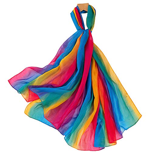 Nuofengkudu Damen Chiffon Regenbogen Schals Lang Bunt Weich Leichte Dünne Schalcape Schlauchschal Shawls Wraps Schlauchschal Urlaub Reise Partei Loopschal(Blau,One Size) Cover