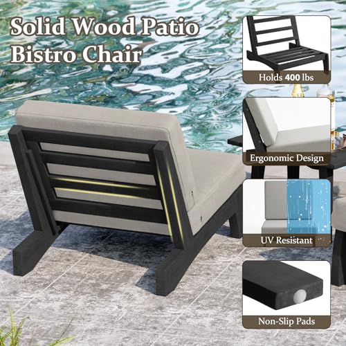 Image of Pia Ricoo Patio Chairs Set of 2, Heavy Duty Wood Patio Furniture Set with Thick Cushions, Bistro Set All-Weather Outdoor Chairs for Balcony, Deck, Poolside, Porch - Light Camel /Dark