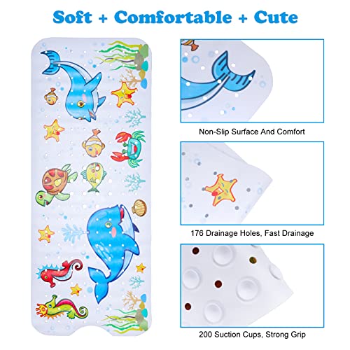 GDV Tapete de banho de bebê para crianças, 101 x 40 cm, extra grande, antiderrapante, tapete de banh