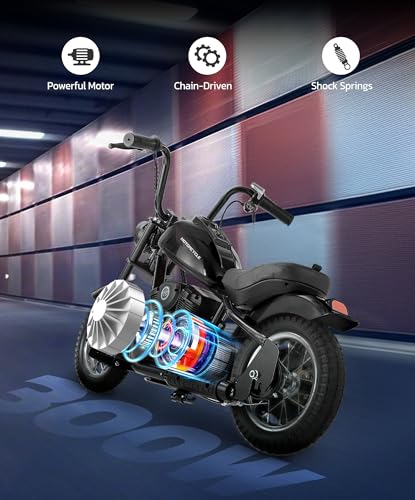 Image of ELEMARA Electric Dirt Bike, 15 mph & 150lb Max, 24V Ride on Toy for Big Kids w /LED Lights & Power Display,Chain-Driven Motor,Twist-Grip Throttle, Shock Springs,Handbrake,12 inch Air-Filled Tires-Black