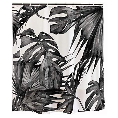 Ofat Home Black and White Modern Shower Curtain Sets with Hooks, Frond Leaf Palm Jungle Rainforest Plant Bathroom Accessories, No Liner Needed Washable 150gsm, 72" X 72" Cover