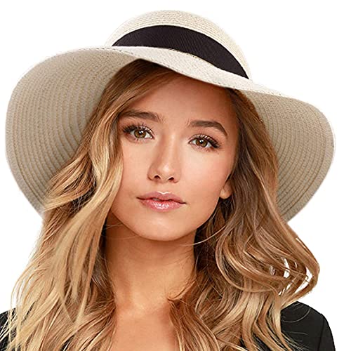 Image of FURTALK Womens Beach Sun Straw Hat Wide Brim UV Protection Travel Hat